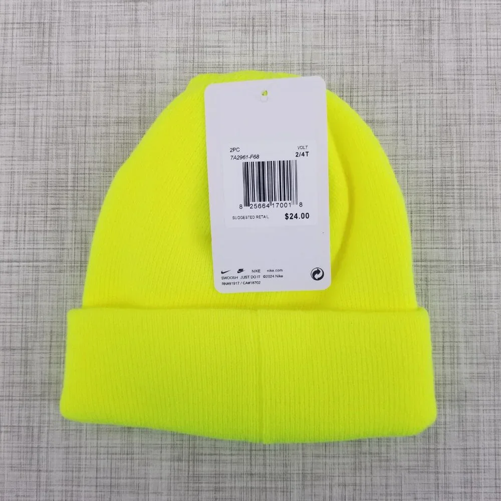 NWT Nike Beanie and Glove/Mitten 2-Piece Set Volt Yellow Toddler 2/4 Winter